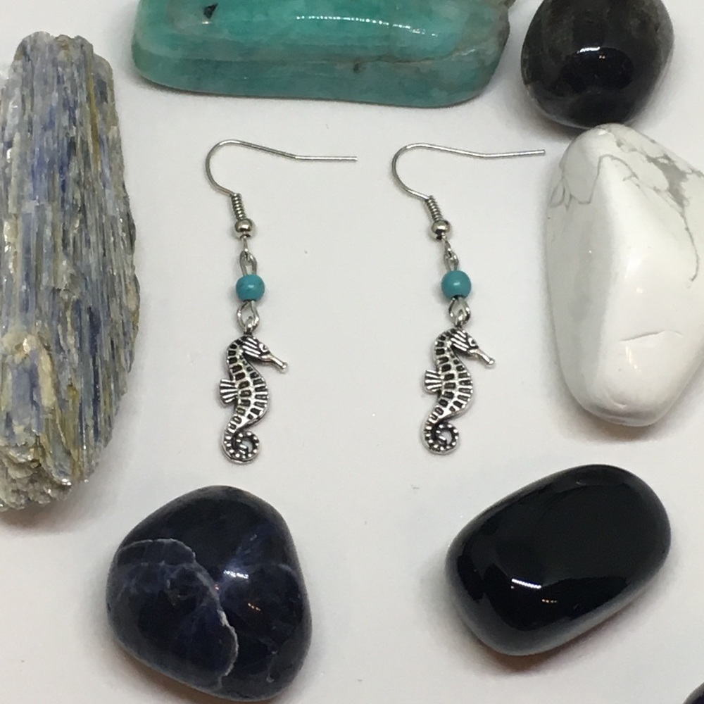 Handmade Seahorse Silver Turquoise Earrings